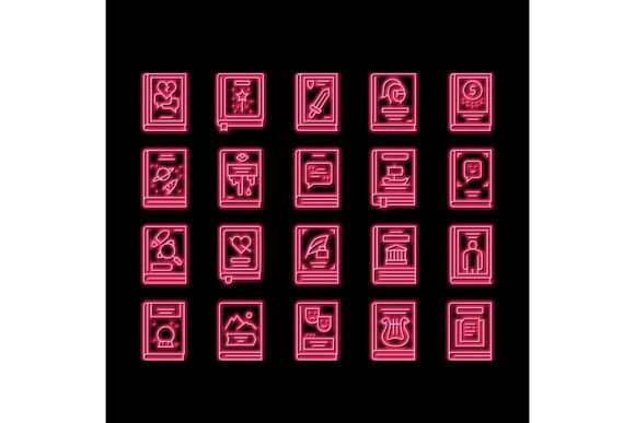 Download Literary Genres Books Neon Glow Icon - Era Collection